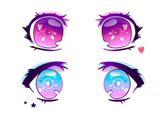 Hand drawn anime eyes. Colored vector set. All elements are isolated - obrazy, fototapety, plakaty