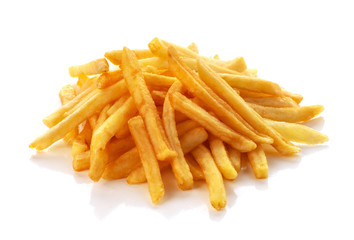pile of french fries on a white background