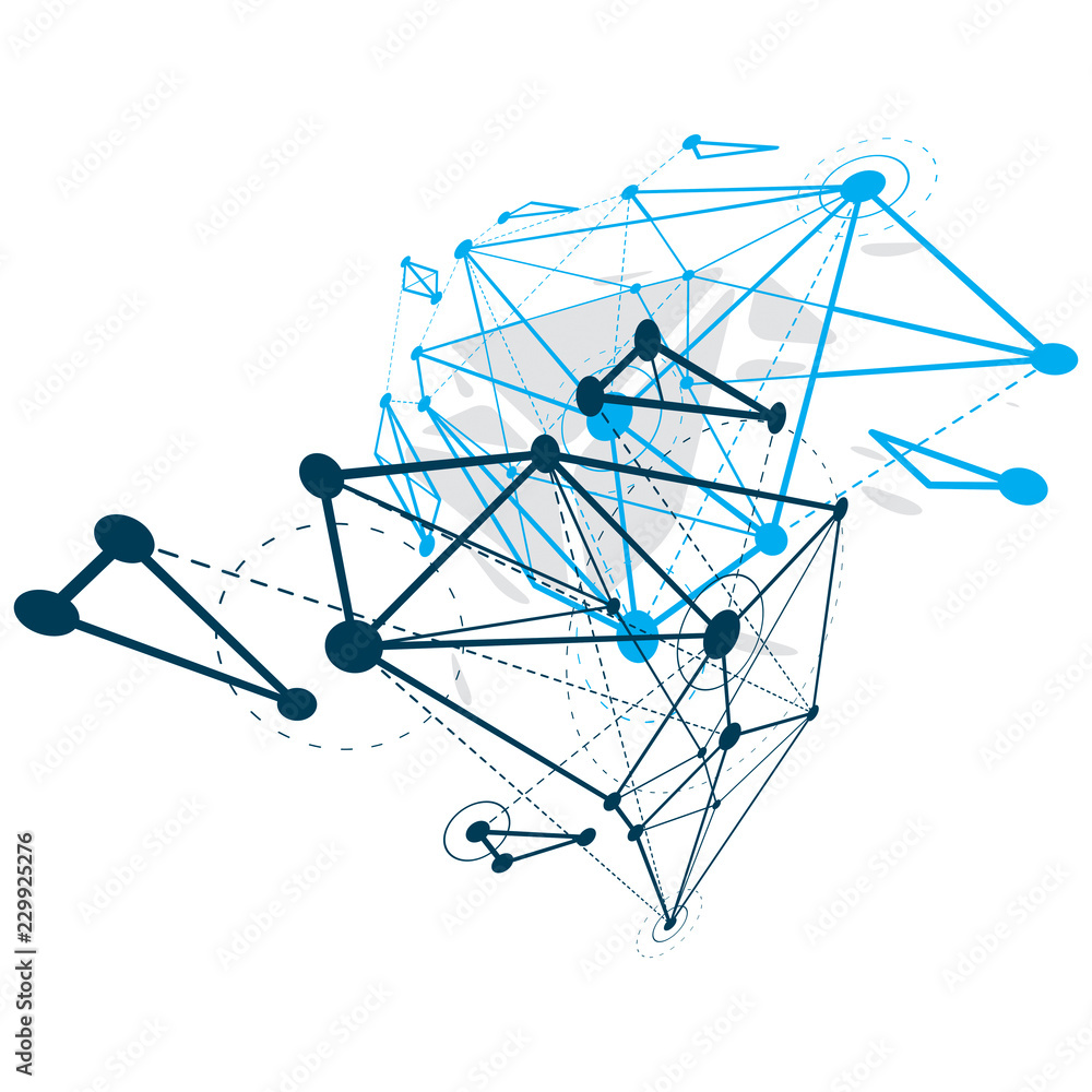 Aufkleber abstract geometric 3d wireframe object, digital technology vector illustration.