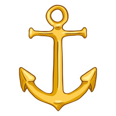 Vector Single Cartoon Color Illustration - Golden Marine Boat Anchor