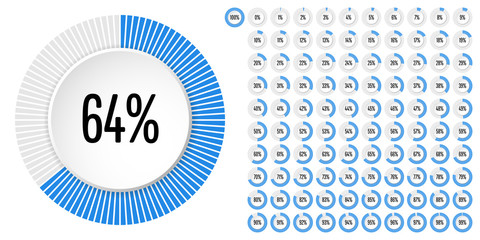 Set of circle percentage diagrams (meters) from 0 to 100 ready-to-use for web design, user interface (UI) or infographic - indicator with blue
