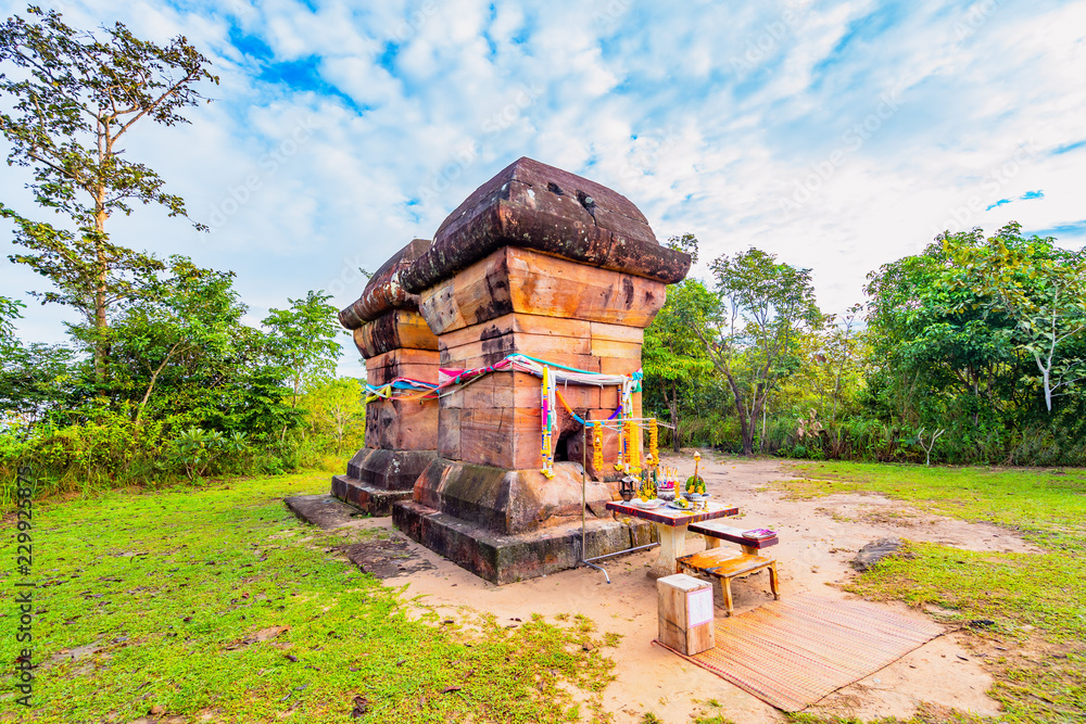 Sticker double stupas at khao phra viharn national park in srisaket province of thailand