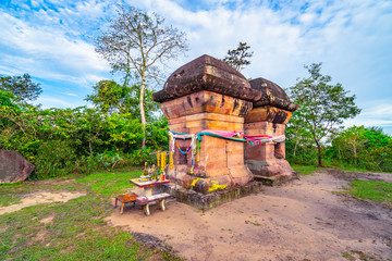 Obraz premium Double stupas at Khao Phra Viharn National Park in Srisaket province of Thailand