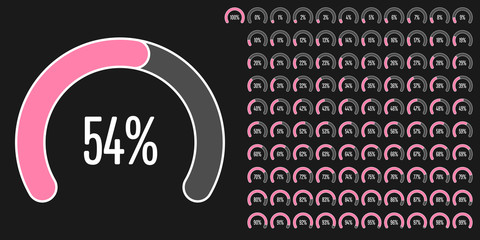 Set of circular sector percentage diagrams (meters) from 0 to 100 ready-to-use for web design, user interface (UI) or infographic - indicator with pink