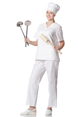 Naklejka premium Portrait of a young blonde cook woman.