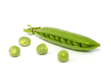 Green peas isolated on the white background