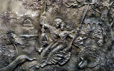 View of Hindu God Krishna and Radha in a temple