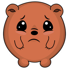 Sad taddy bear. Cartoon illustration of a bear looking sad. Cute Bear: sad, crying, weeping, sobbing, sorrow, unhappy, dismal, depressing emotion. As logo, mascot, sticker, emoji