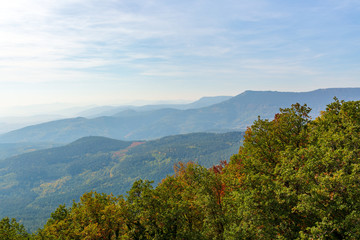 French mountain landscape - Vosges. View from the Haut-Koenigsbourg castle. Copy space.
