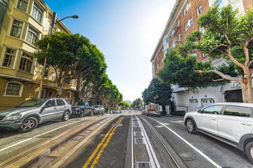 Blue sky over a San Francisco street