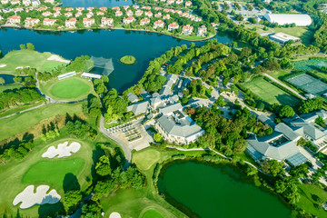 Aerial view of a beautiful green golf course