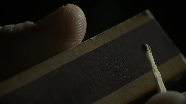 A macro shot of a matchbox with broken matchstick.