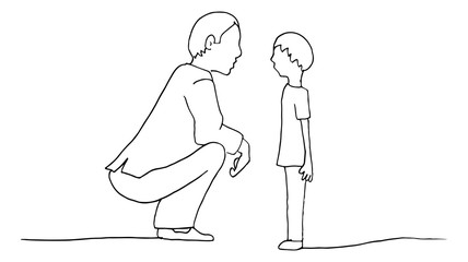 Kneeling Father Son Parent Child Conversation