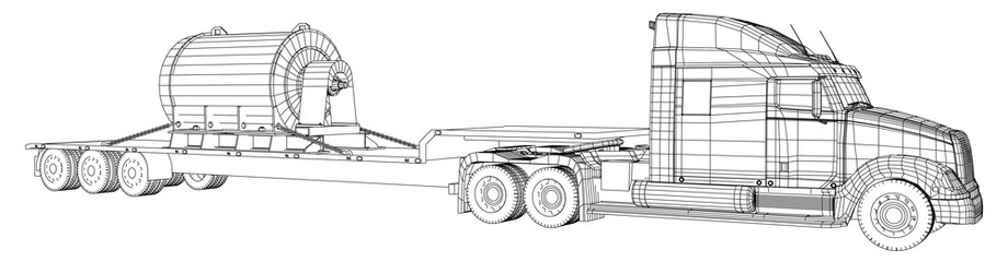Low bed Truck Trailer. Abstract drawing. Cargo vehicle. Wire-frame. EPS10 format. Vector created of 3d