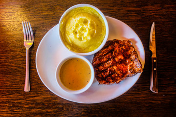 Lunch with rib eye steak at Bradford.