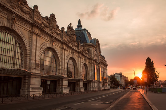 Stunning cityscape during sunset. Orsay museum in Paris