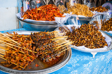 Fried seafood at market