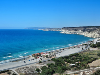 Fototapeta na wymiar View from ancient Kourion to Episkopi beach. Limassol, Cyprus Island, September 2018.
