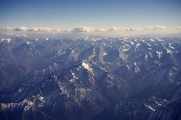 Naklejka premium Top view of mountain range layers from airplane window, Tiansan, Xinjiang, China