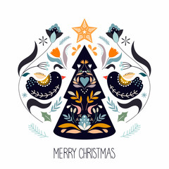 Christmas greeting card with scandinavian traditional elements
