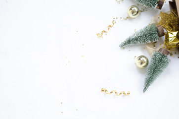 Green christmas tree.Brown paper bag.Brown paper bag on white background.Green tree on the White Blackground.