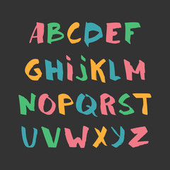 Color hand drawn alphabet, latin characters set. Vector lettering for posters, banners or greeting cards