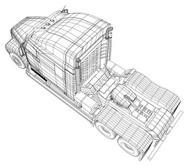 Commercial cargo delivery truck. Isolated. Created illustration of 3d. Wire-frame.