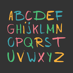 Color hand drawn alphabet, latin characters set. Vector lettering for posters, banners or greeting cards