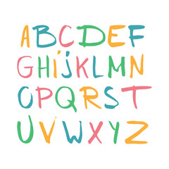 Color hand drawn alphabet, latin characters set. Vector lettering for posters, banners or greeting cards. Isolated on white background