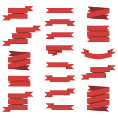 Vector image set of red ribbons banners.