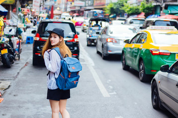 Tourists are visiting the Chinatown, Bangkok, Thailand.