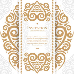 Gold vintage greeting card on a white background. Luxury vector ornament template. Mandala. Great for invitation, flyer, menu, brochure, postcard, wallpaper, decoration, or any desired idea.