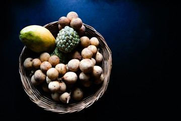 plate full of exotic thailand fruits
