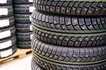 Auto shop, Winter car studded tires. Set of four pieces.