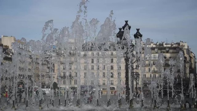 Fountain on the square of the City Hall (Place de l'Hôtel de Ville ) in Paris