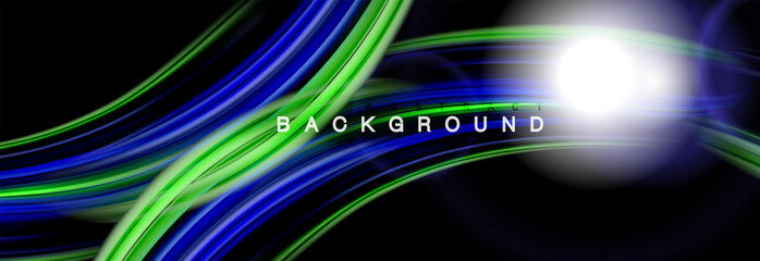 Background abstract design, flowing mixing liquid color waves on black
