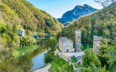 Isola Santa, ancient village in the Apuan Alps. Province of Lucca, Tuscany, Italy. - obrazy, fototapety, plakaty