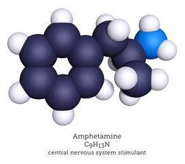 Amphetamine stimulant shown as a molecular model