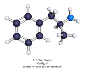 Amphetamine stimulant shown as a molecular model