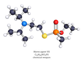 Nerve agent and chemical weapon VX shown as a molecular model