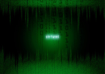 software on a black background with binary code