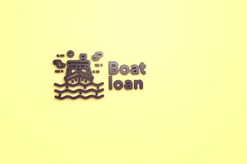 Text Boat loan with violet 3D illustration and yellow background