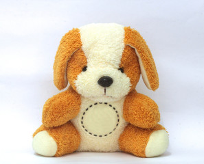 Teddy bear is brown and white, cute and straight with a circle for the message.