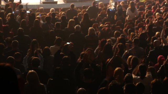 The audience at a concert cheering and applauding to the singer