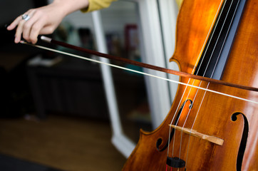 Playing cello close-up