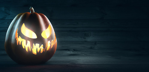 Halloween Pumpkins On Wood at Night © Aldeca Productions