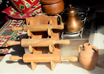 Set of rolling pins made of wood