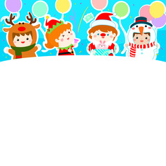 Joyful kids with Christmas costumes background vector.