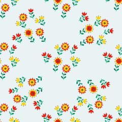 Simple cute pattern in small-scale flowers. High-coverage millefleurs. Calico style. Floral seamless background for textile or book covers, manufacturing, wallpapers, print, gift wrap and scrapbooking