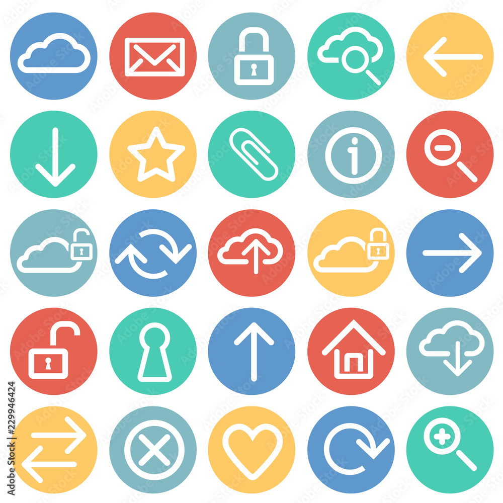 Fototapete web developer basic set on color circles white background set